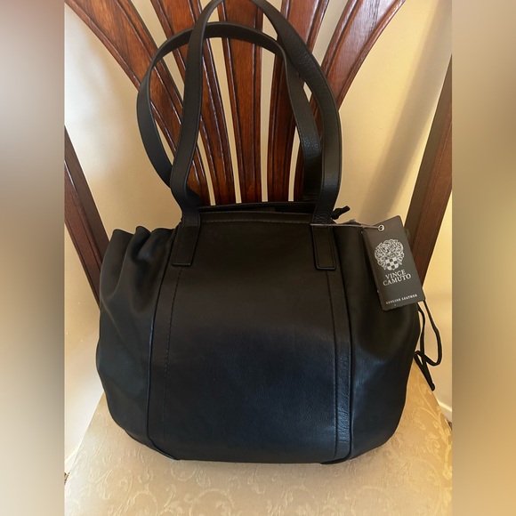 Vince Camuto Fabia Black Leather Shoulder Tote Bag - Picture 2 of 7